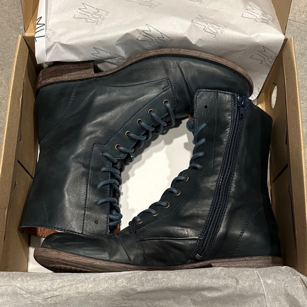Miz Mooz Lukas Ocean Blue Leather Boots - Picture 11 of 13